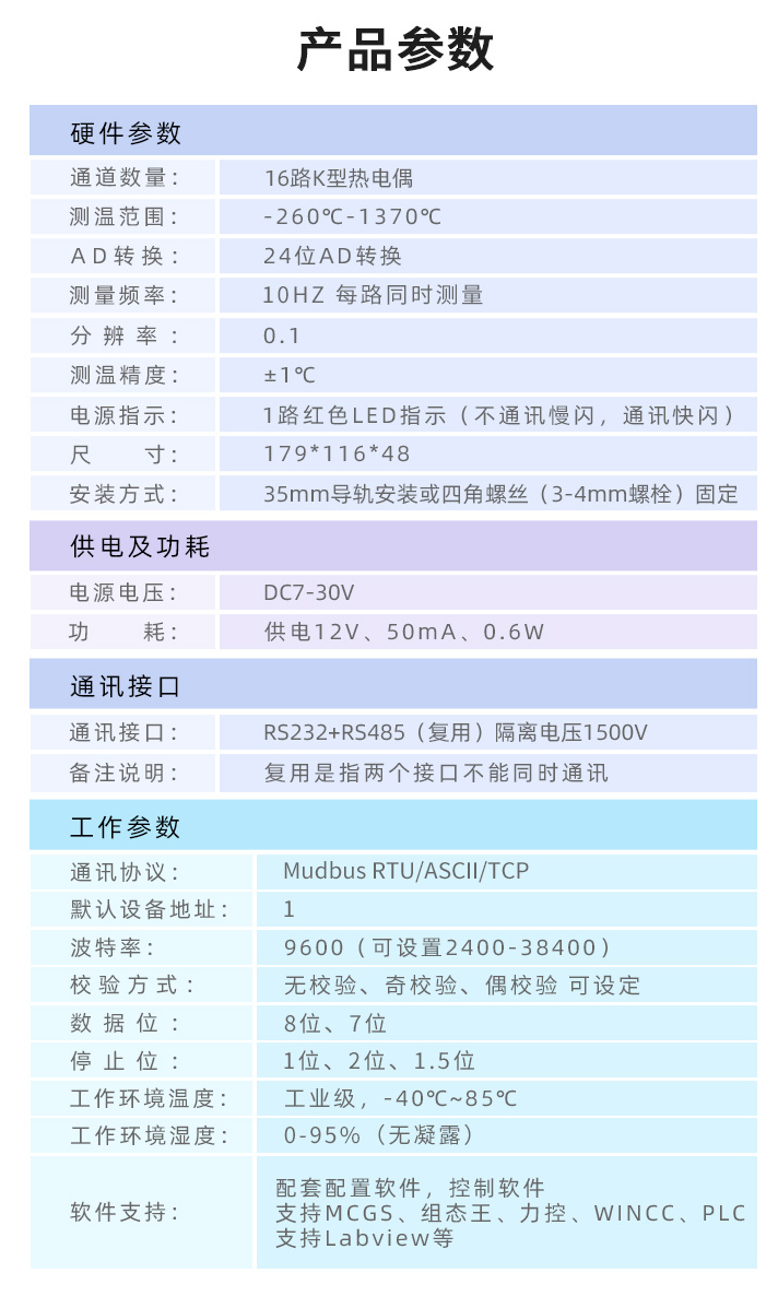 JY-DAM-TC16温湿度采集模块参数 JY-DAM-TC16温湿度采集模块参数
