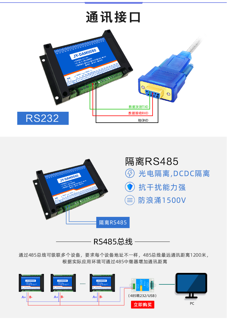 DAM-0080 工业级I/O模块通讯接口 DAM-0080 工业级I/O模块通讯接口