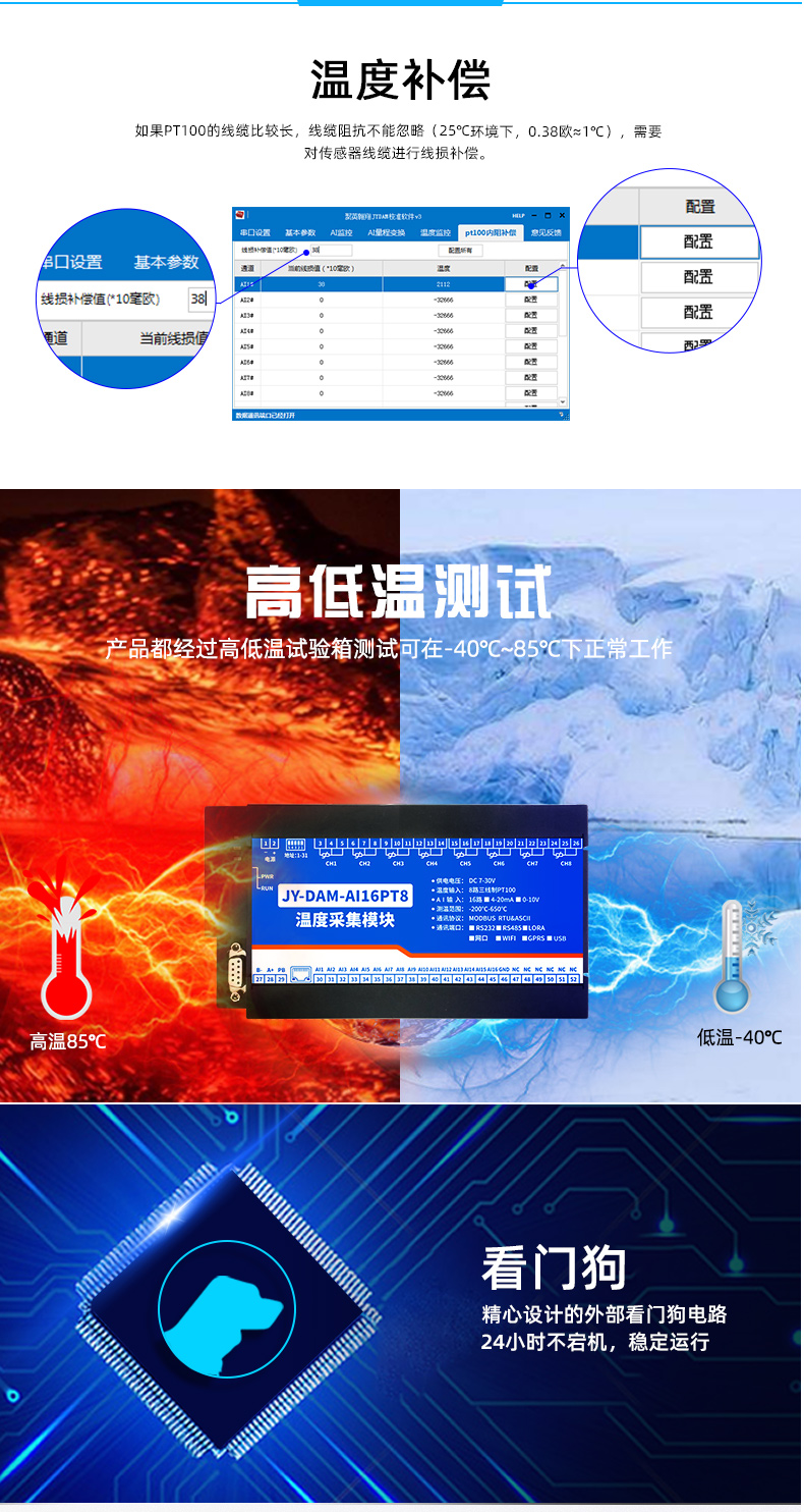 JY-DAM-AI16PT8 温度采集模块功能 JY-DAM-AI16PT8 温度采集模块功能