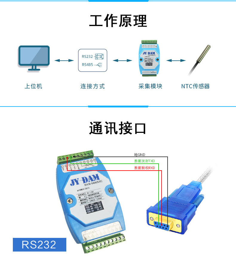 DAM-0400NTC 温度采集模块接线说明